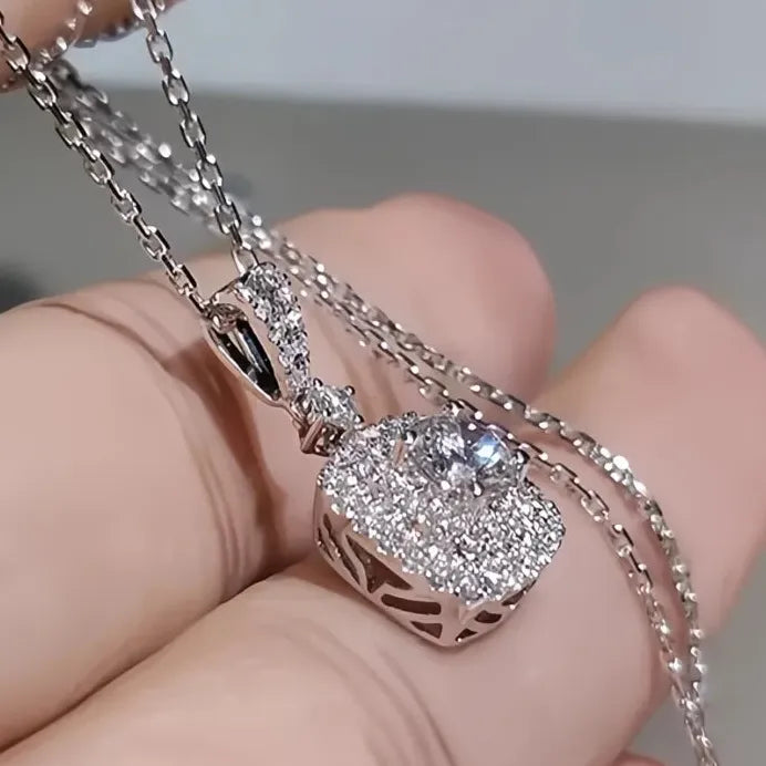 Elegant Trendy Silver Lady Necklace with CZ Geometric Pendant for Party