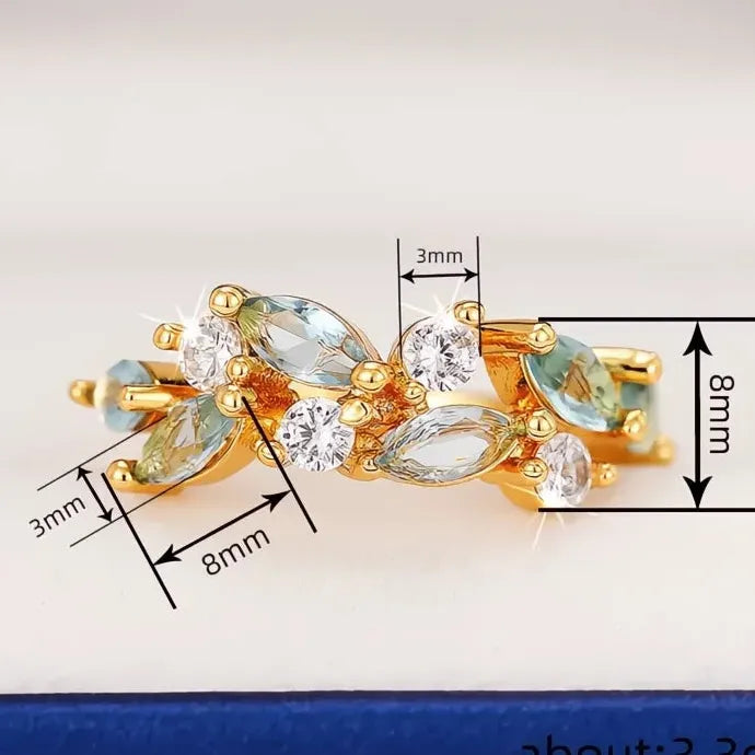 Gold Ring with Light Blue Marquise CZ Cubic Zirconia Brass Women’s Jewelry