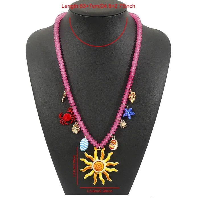 Bohemian Sunflower Starfish Pendant Necklace for Women Ocean Jewelry Gift