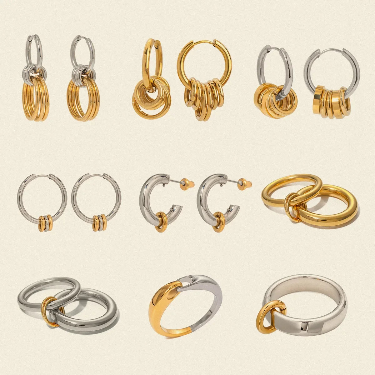 Waterproof C Shape Hoop Earrings for Women Stainless Steel Gold Plated Rings