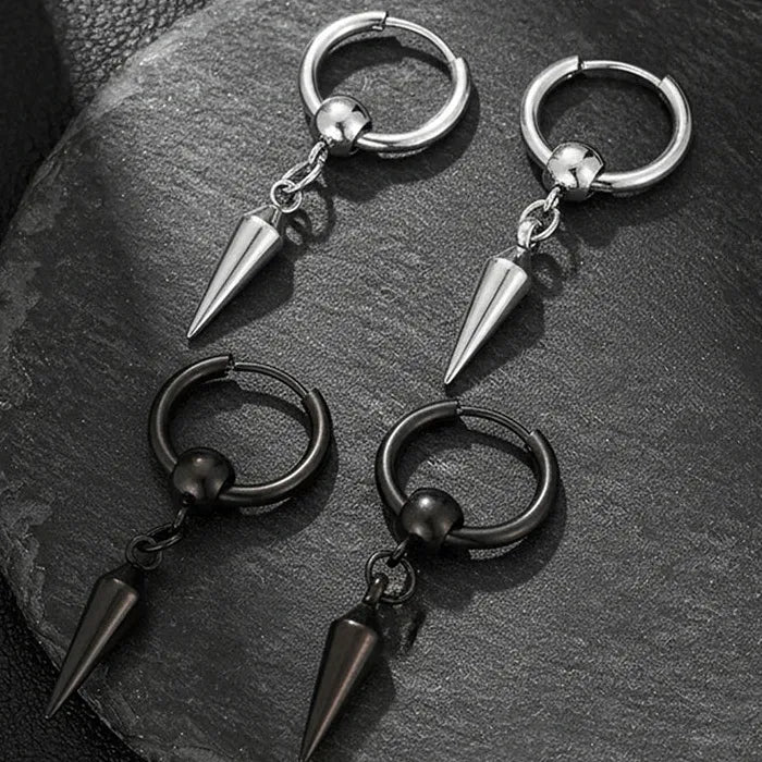 Stainless Steel Rivet Ball Drop Hoop Earrings Vintage Punk Jewelry Men Women