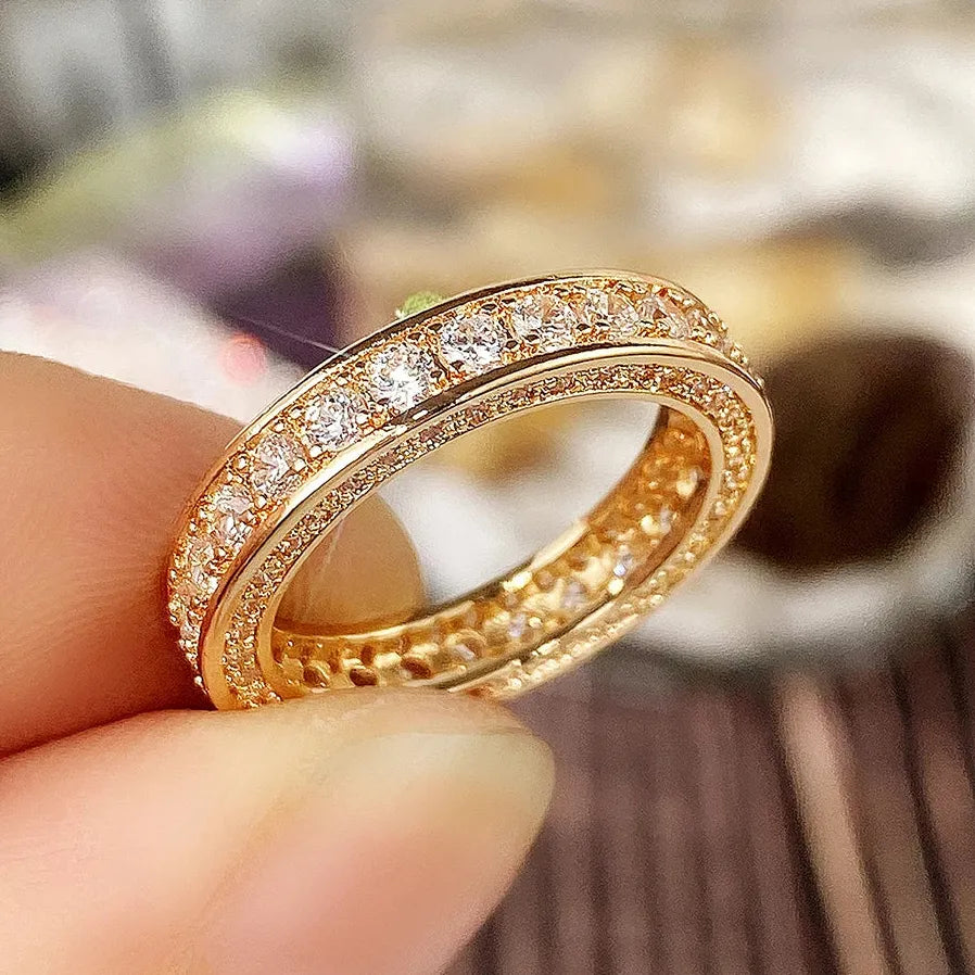 2022 Gold Color Women's Geometric Cubic Zirconia Wedding Ring