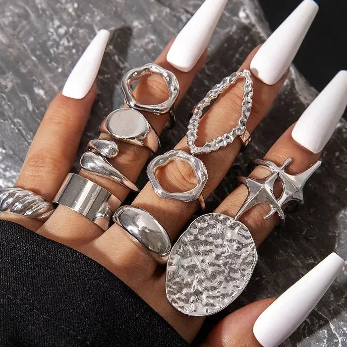 10Pcs Women's Chunky Gold Star Rings Set Geometric Fashion Jewelry