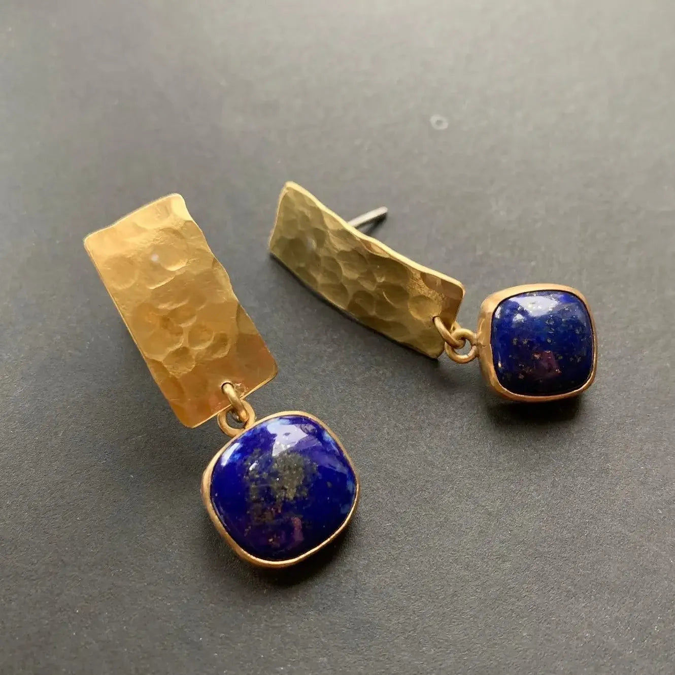 Boho Lapis Lazuli Square Drop Earrings Retro Style Gold Zinc Alloy Jewelry Women