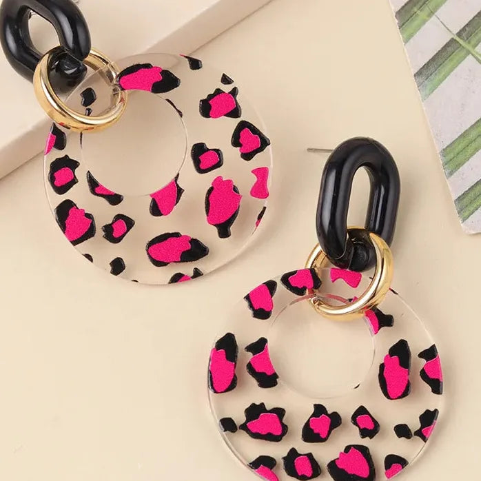 Vintage Acrylic Colorful Spliced Circle Stud Earrings for Women Hollow Jewelry