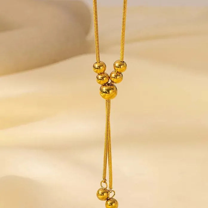 Stainless Steel Women’s Necklace Punk Silver Circle Ball Pendant Long Chain Jewelry