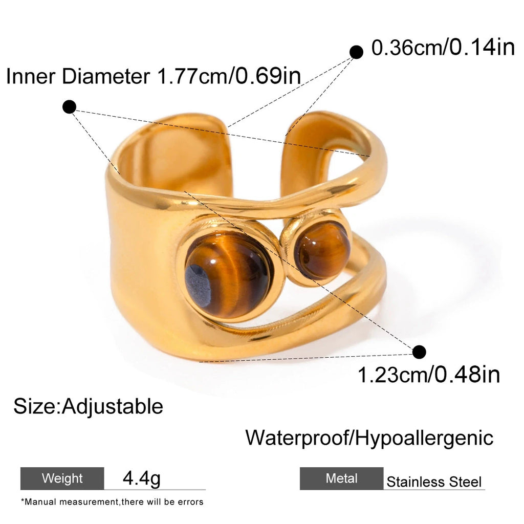 18k Gold Plated Stainless Steel Oversize Hollow Geometric Spiral Pearl Ring for Women