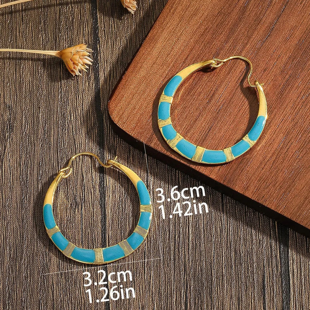 Antique Ethnic Geometric Blue Drop Earrings for Women Zinc Alloy Jewelry Gift