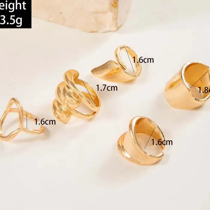 5Pcs Adjustable Gold Geometric Hollow Rings Fashion Jewelry Set 2026
