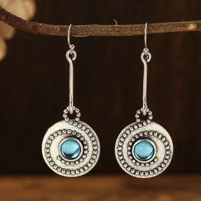 Vintage Bohemian Zinc Alloy Earrings with Round Moonstone Pendant for Women Gift