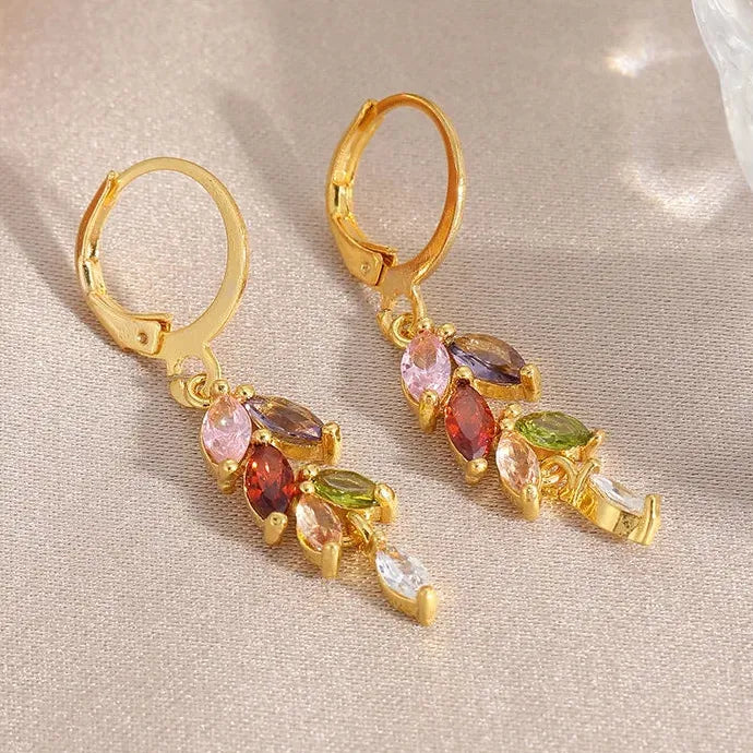 Copper Waterdrop Wheat Spike Tassel Horse Eye Zircon Earrings for Women