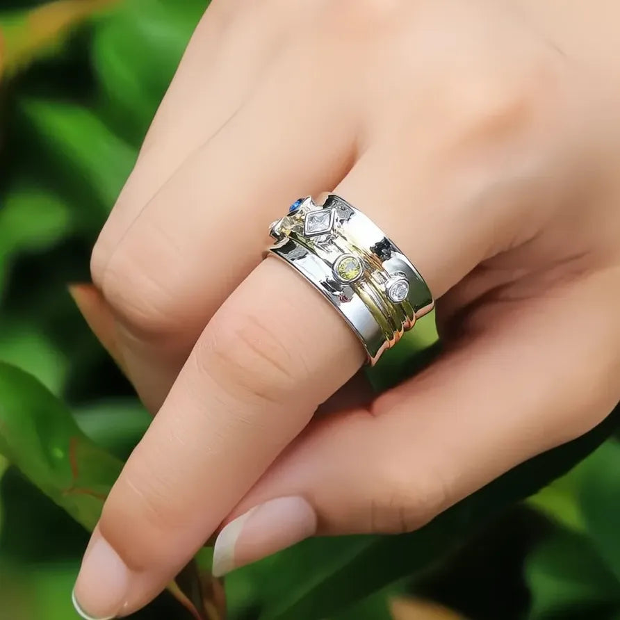 Geometric Gold CZ Stone Band Ring for Women Fashion Party Jewelry