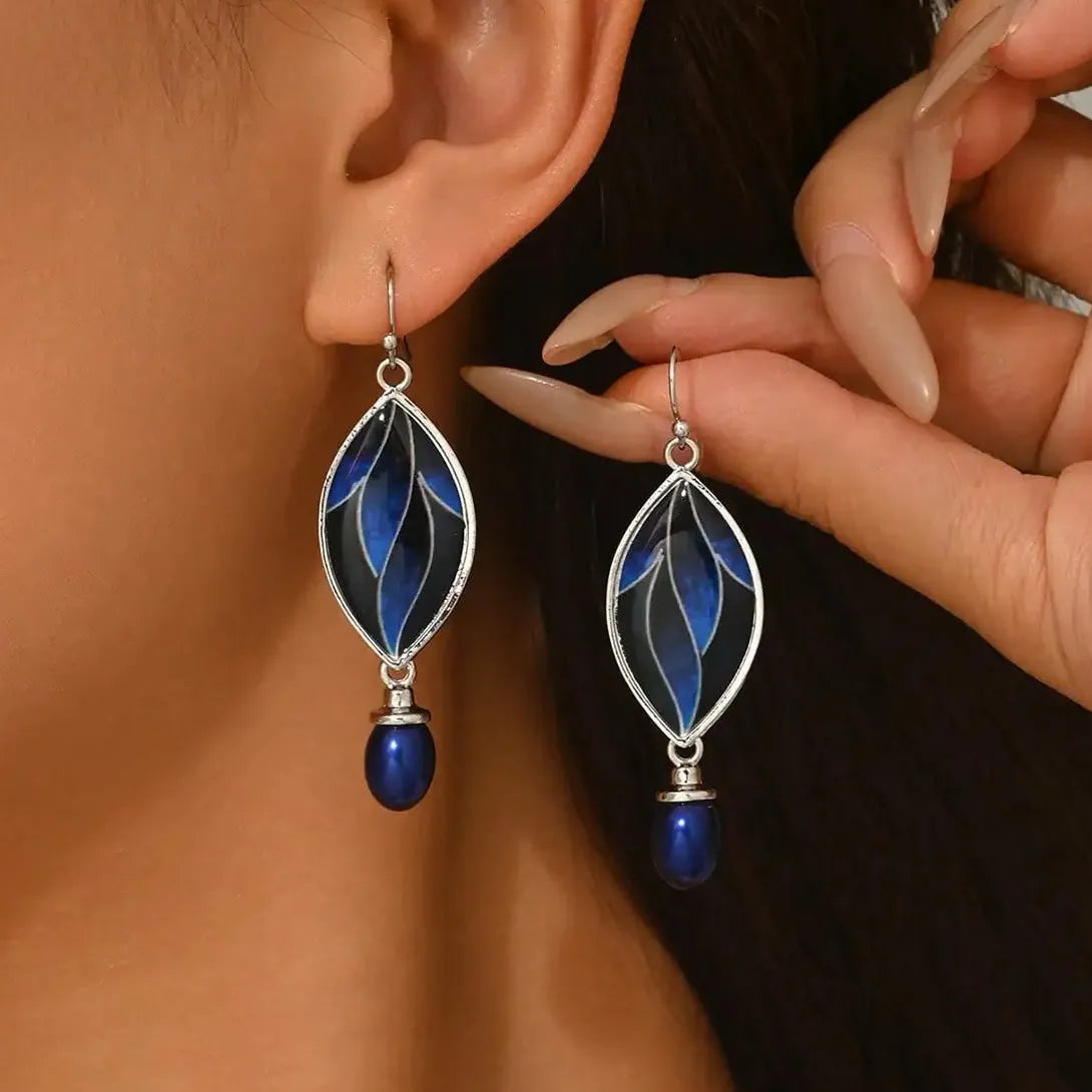 Handmade Vintage Copper Gemstone Boho Dangle Drop Hook Earrings