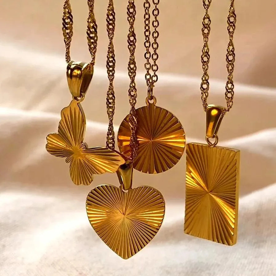 Punk Stainless Steel Heart Butterfly Pendant Necklace Women Gold Plated Choker Jewelry