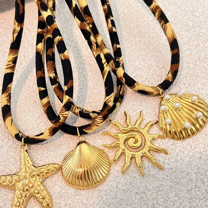 18K Gold Plated Starfish Pendant Necklace Women Spiral Sun Shell Choker Jewelry