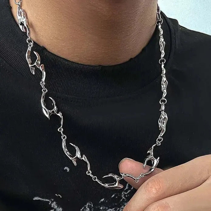 2025 Punk Silver Thorny Choker Necklace Unisex Hip Hop Rock Flame Jewelry