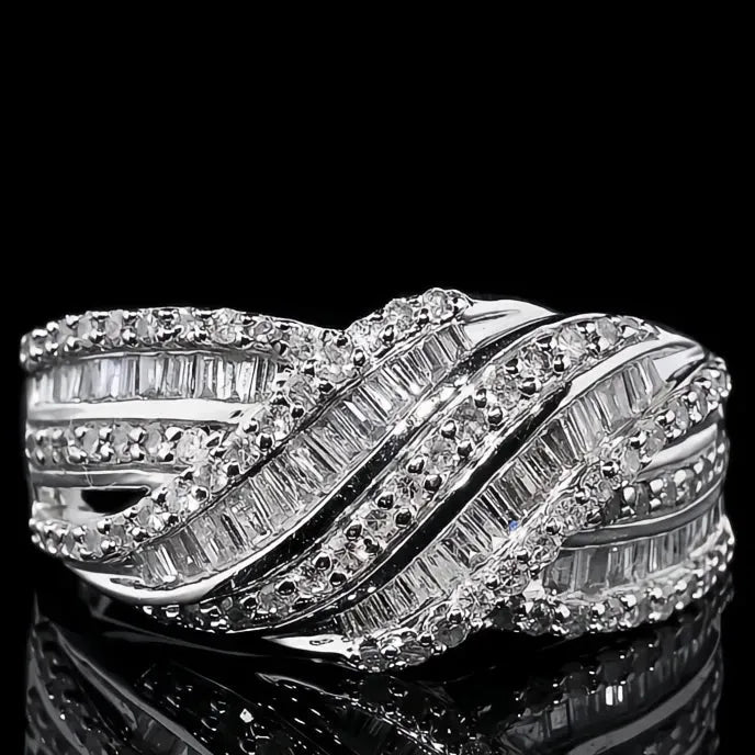 Geometric Design Women’s Fashion Cocktail Ring Silver Color Brass Cubic Zirconia Party Jewelry