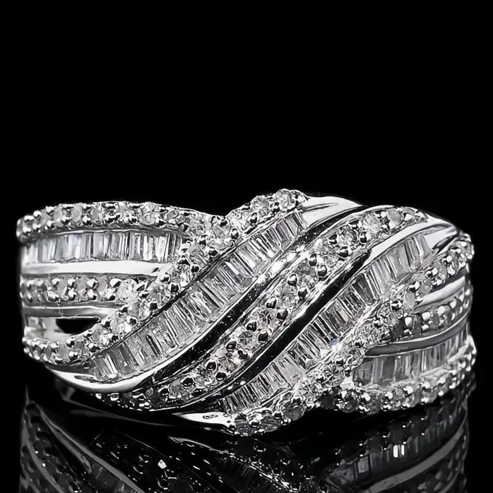 Modern Geometric Cubic Zirconia Brass Wedding Ring for Women