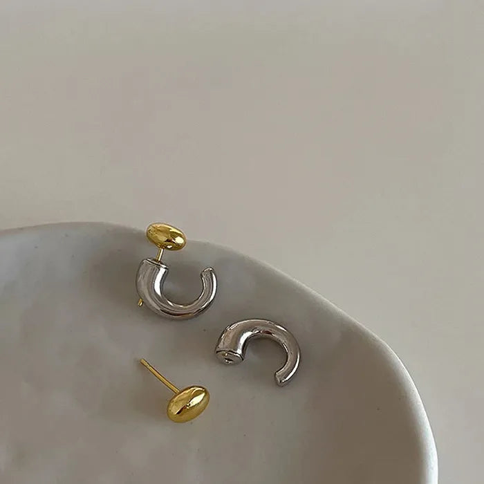 Two-Tone Irregular Copper Stud Earrings for Women Trendy Fashion 2025