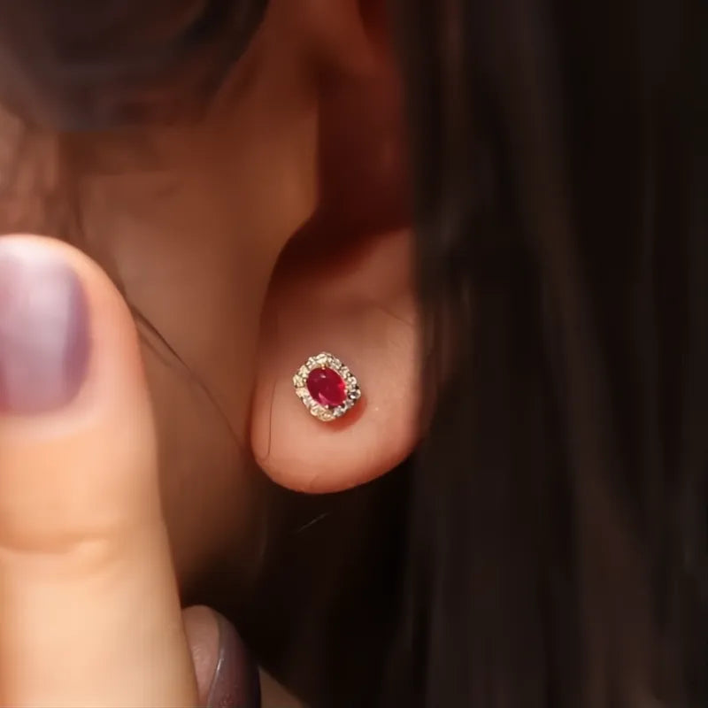 Fashion Red Cubic Zirconia Stud Earrings Gold Color Wedding Ear Accessories for Women