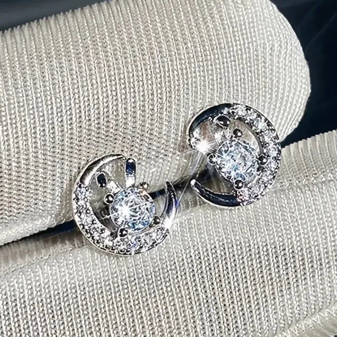 Geometric Cubic Zirconia Stud Earrings for Women Sparkling Party Jewelry