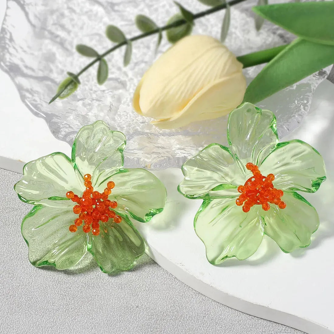 2025 Acrylic Transparent Flower Stud Earrings for Women Large Colorful Nature Jewelry