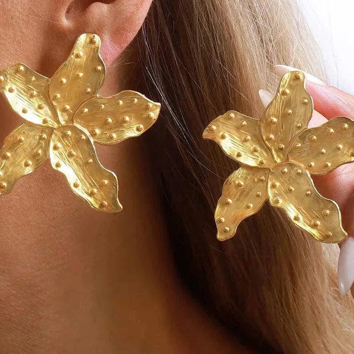 Colorful Exaggerated Flower Drop Earrings Zinc Alloy Petal Starfish Gift