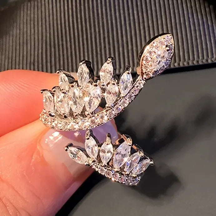 Adjustable Brass Wedding Band Ring for Women with Marquise Cubic Zirconia