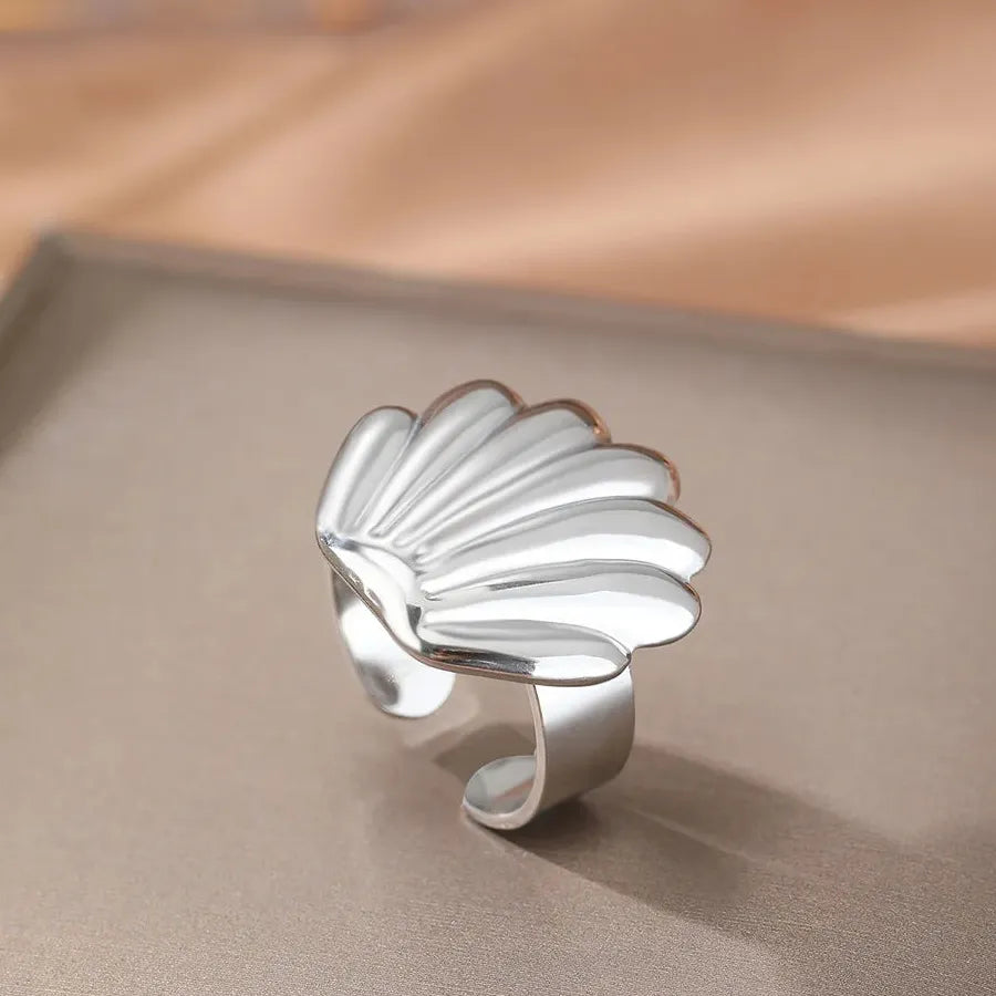 Vintage Stainless Steel Ocean Starfish Scallop Open Ring for Women Men Jewelry