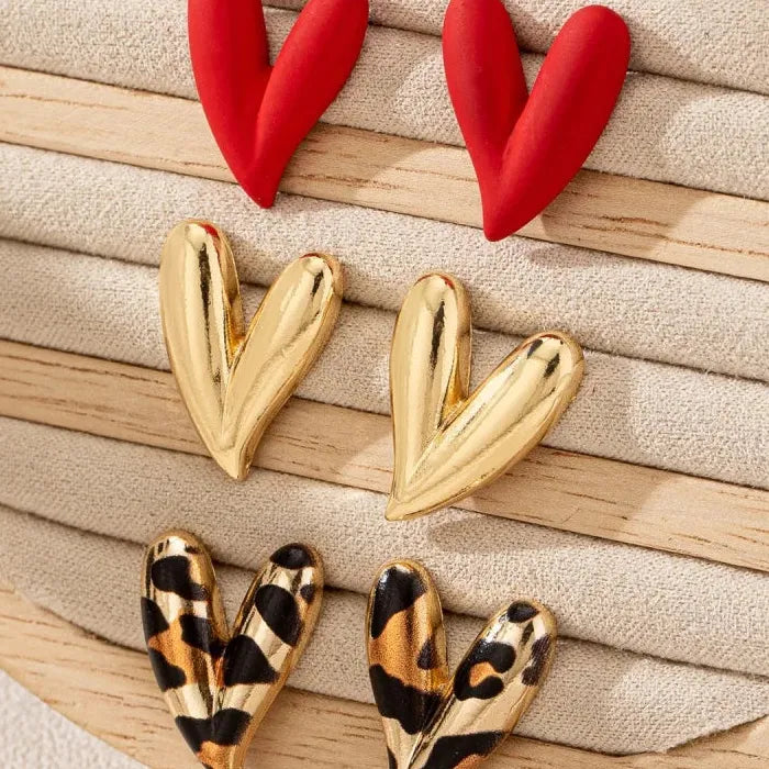 Heart Shape Leopard Print Stud Earrings Metal Fashion Jewelry Gift