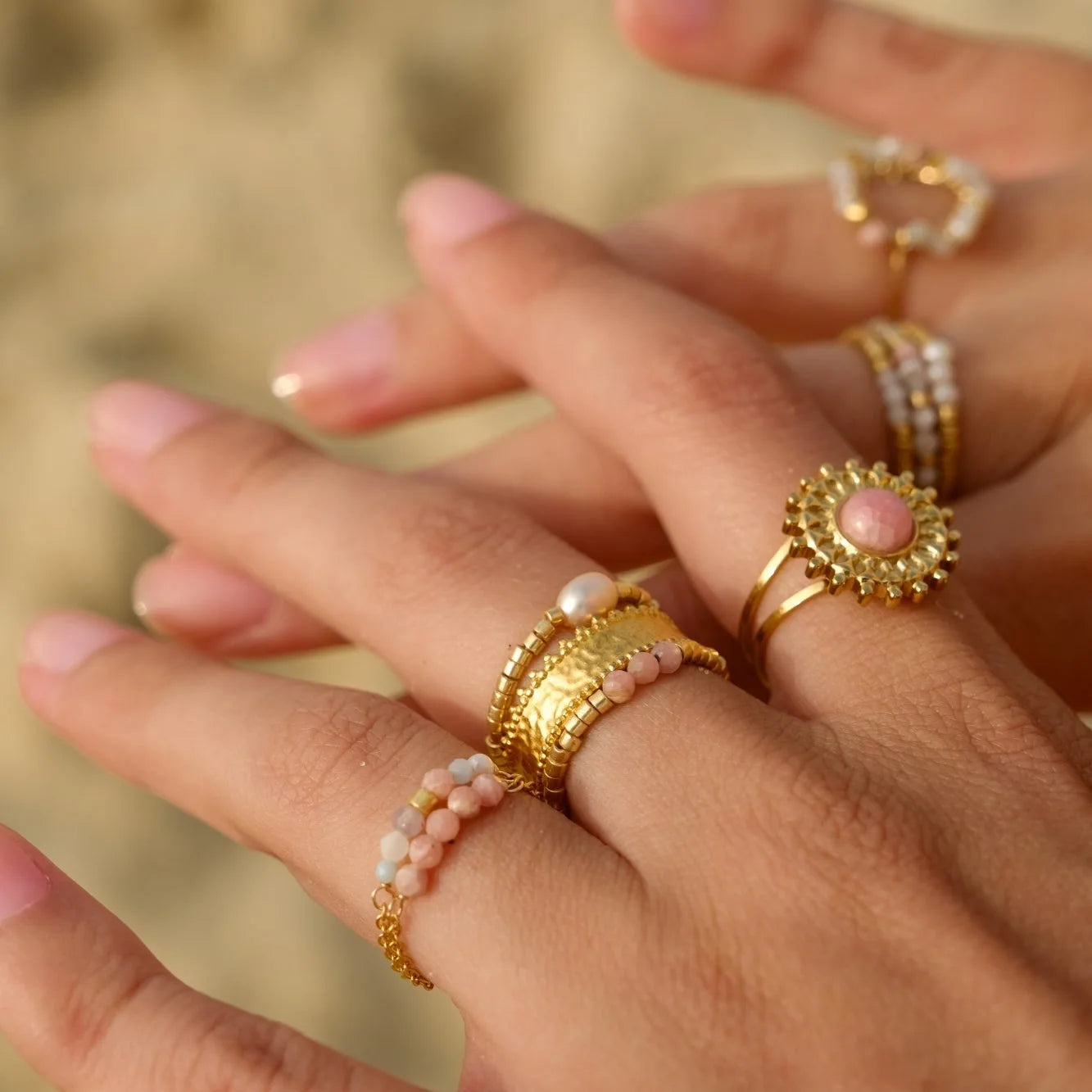 18k Gold Plated Stainless Steel Freshwater Pearl Ring for Women Bride Gift