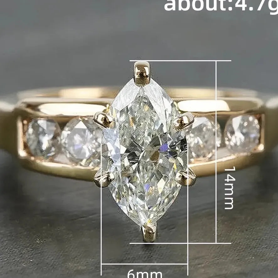 Gold Marquise Cubic Zirconia Wedding Eternity Brass Ring for Women