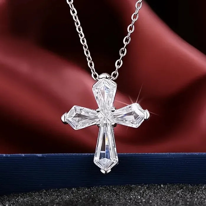 Silver Cross Pendant Necklace with Crystal Cubic Zirconia Wedding Jewelry for Women