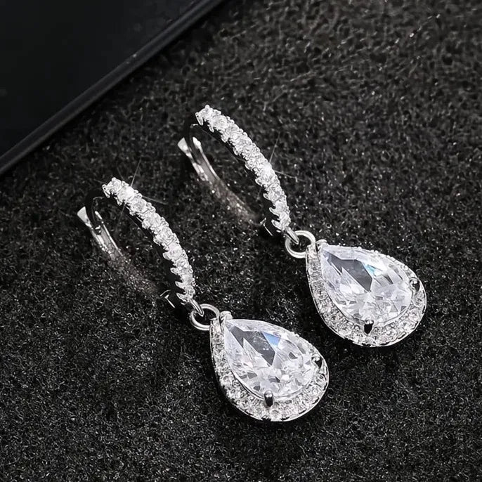 Geometric Cubic Zirconia Drop Earrings Sparkling Wedding Jewelry Accessory