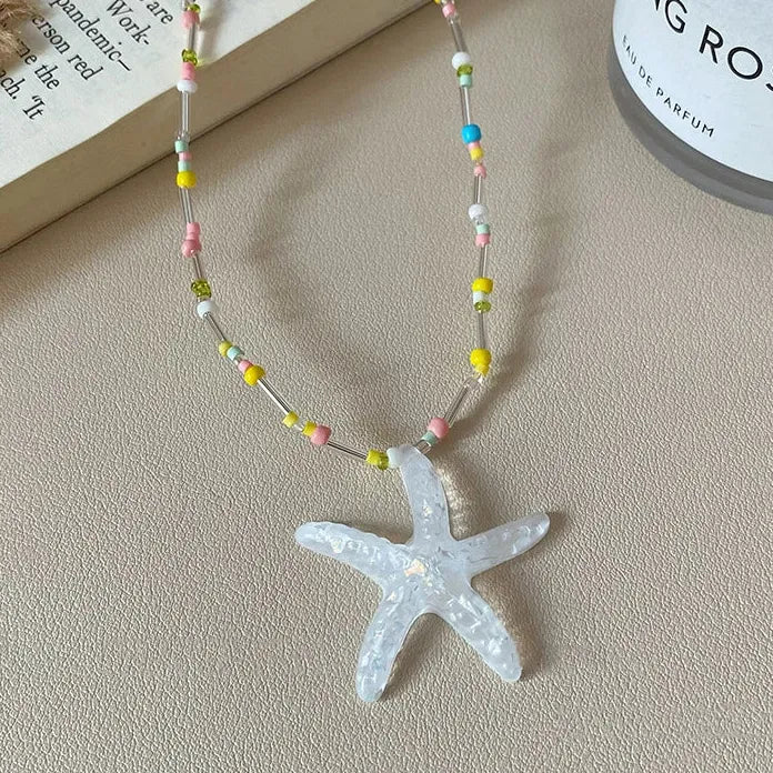 Y2K Resin Starfish Pendant Necklace for Women Trendy Summer Beach Jewelry