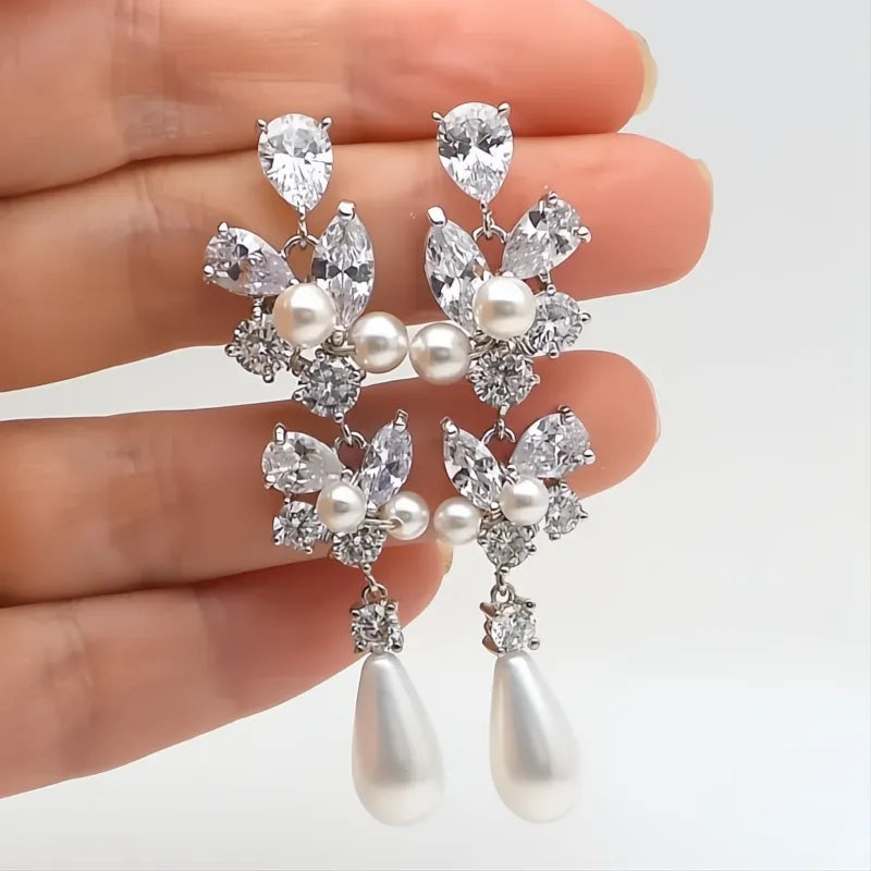 Aesthetic Bridal Imitation Pearl Dangle Earrings Luxury Trendy Engagement Wedding Jewelry for Women