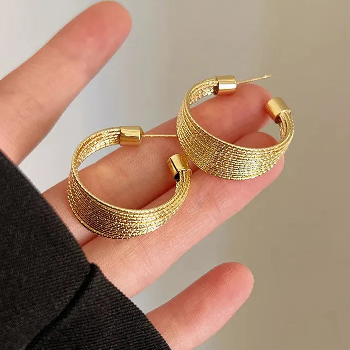 Vintage Geometric C-Shaped Hoop Earrings for Women Statement Jewelry Gift