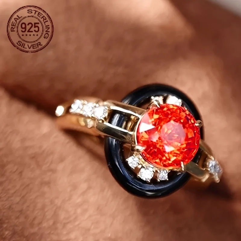 18K Gold Plated Enamel Zircon Round Cut Open Ring Women Wedding Party