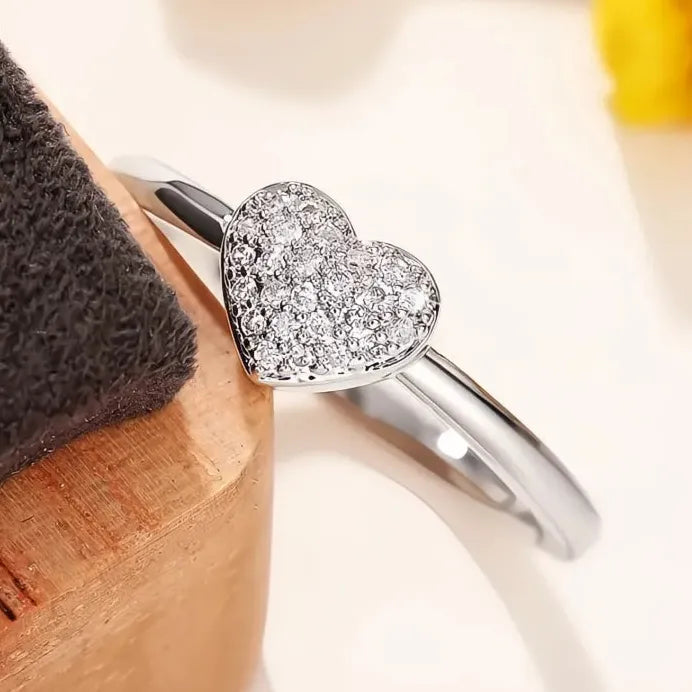 Brass Heart Wedding Ring for Women with Cubic Zirconia Anniversary Gift