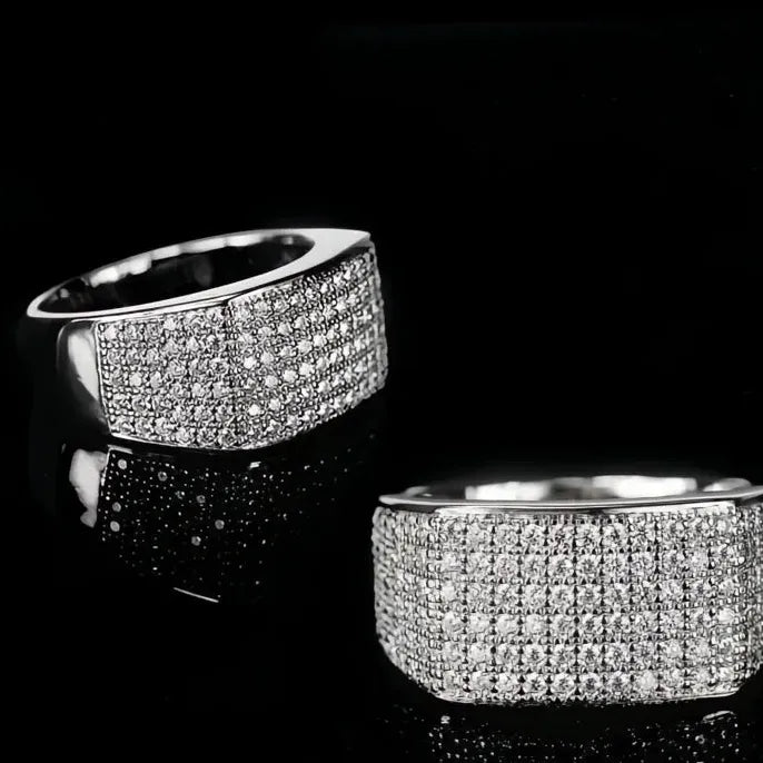 Iced Out Silver Geometric Crystal Wedding Engagement Ring for Women
