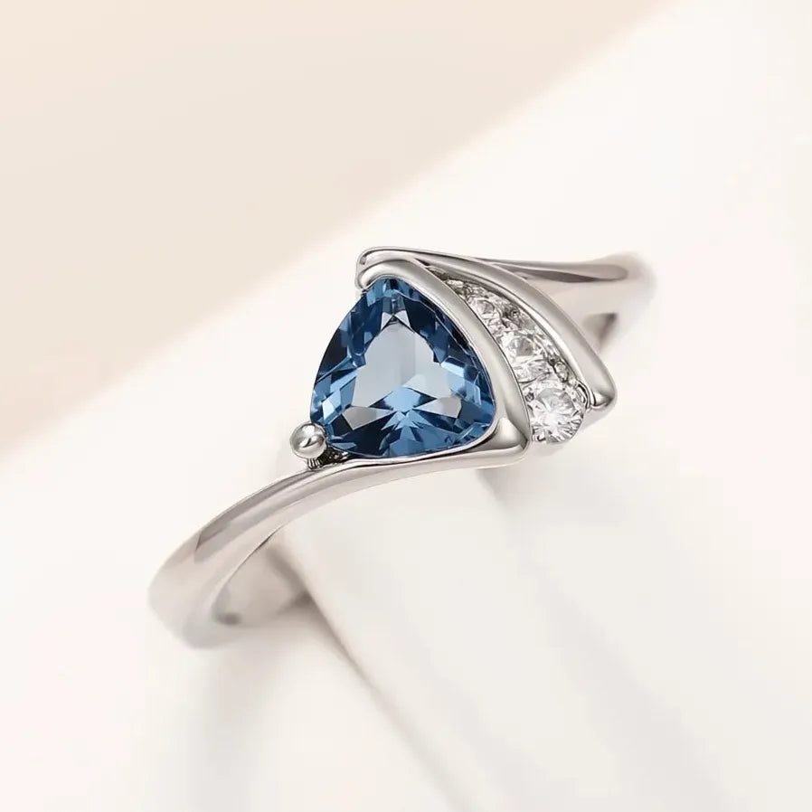 Blue Cubic Zirconia Wedding Band Ring for Women Brass Fashion Jewelry 2022