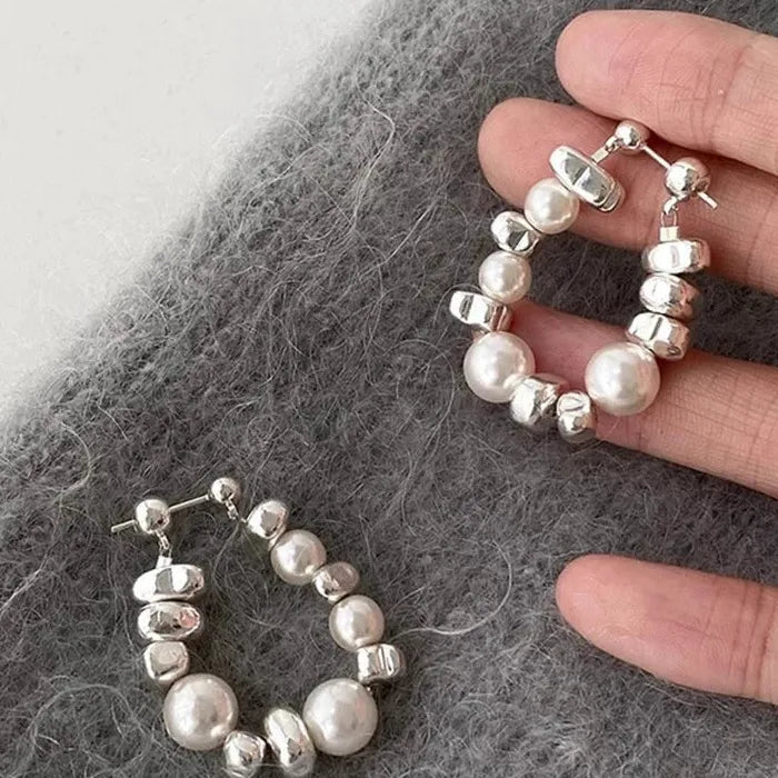 Vintage 925 Silver Needle Simulated Pearl Drop Earrings for Women