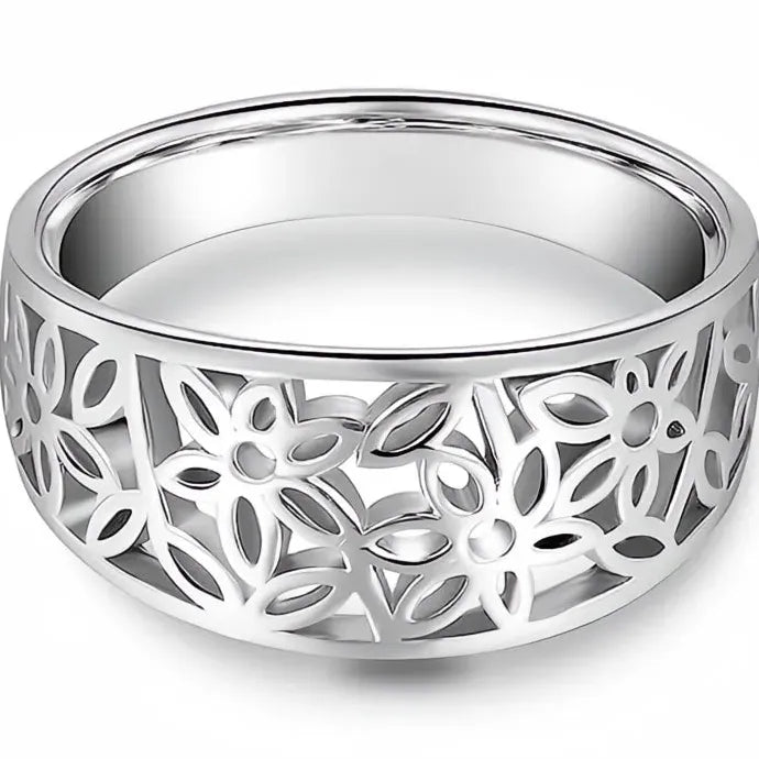 Women's Brass Wedding Band Ring Hollow Flower Geometric Pattern Jewelry