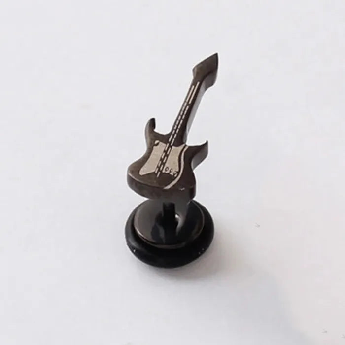 Star Guitar Punk Goth Titanium Steel Stud Earrings for Men Women
