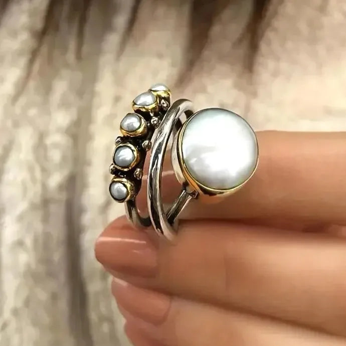 Vintage Style Zinc Alloy Boho Finger Ring with Faux Pearls for Women Party Jewelry