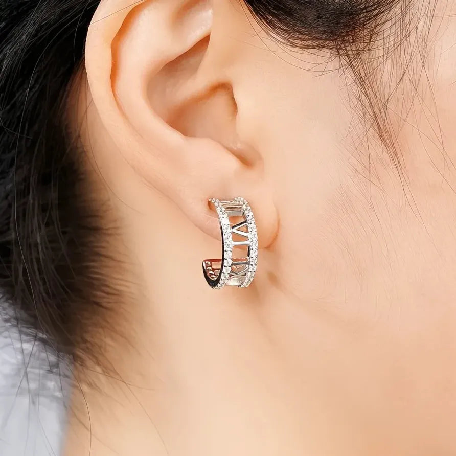 Geometric Hollow Hoop Earrings for Women Silver Gold CZ Wedding Jewelry