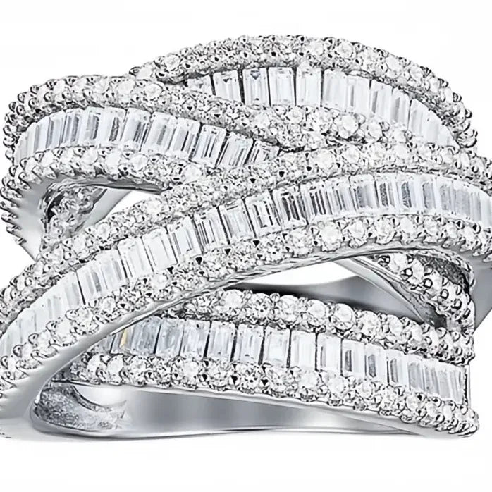 Multi-layer Cross Design Cubic Zirconia Wedding Party Rings for Women