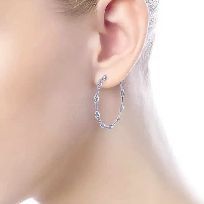 Geometric Silver Hoop Earrings with Cubic Zirconia for Women Party Wedding