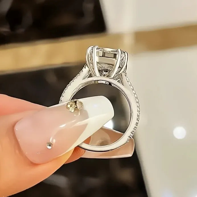 Elegant Big Crystal Cubic Zirconia Geometric Wedding Engagement Ring for Women