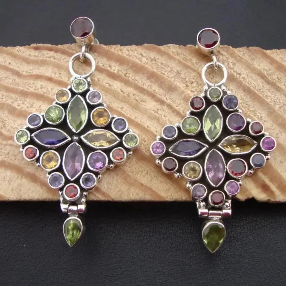 Bohemian Zinc Alloy Sunflower Earrings Multicolor Diamond Party Gifts